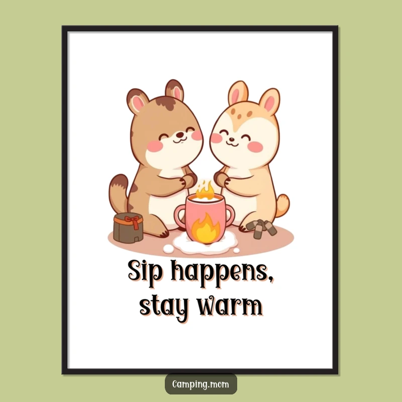 Free Printable Wall Art: Giggling Cocoa Animal, Cozy Stove Scene, Funny Downloadable Decor