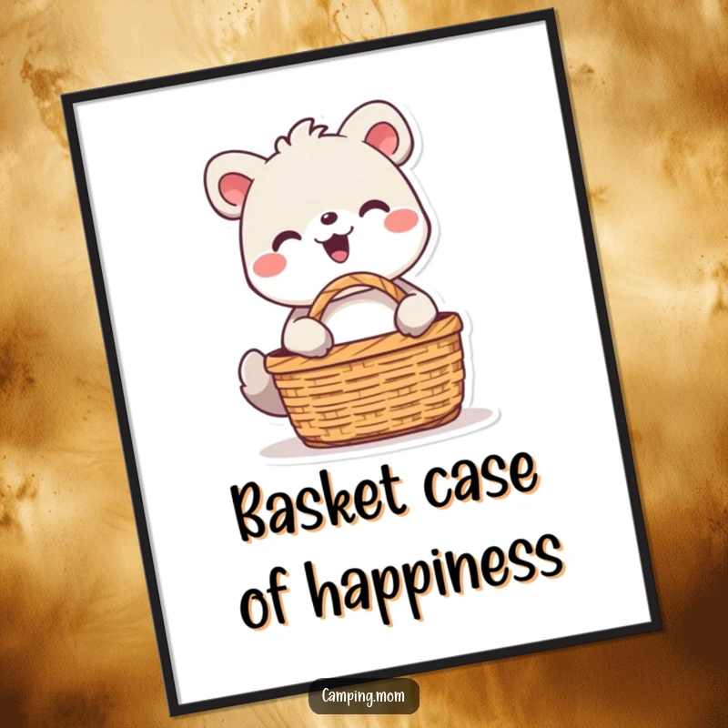 Funny Free Printable Wall Art: A delighted animal character beaming while unpacking a picnic basket, ready for outdoor fun.