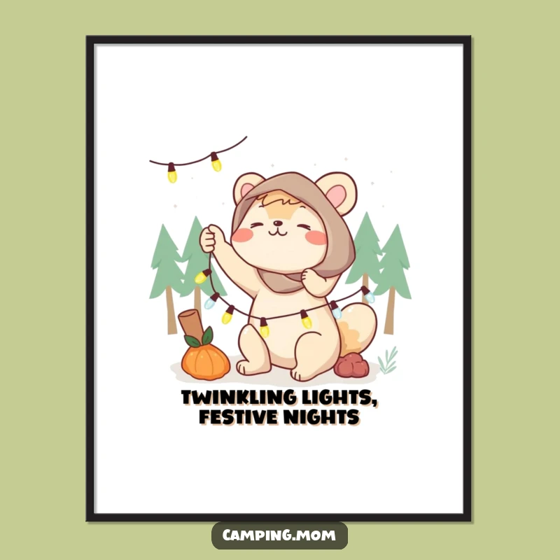 Funny Free Printable Wall Art: Camping Mom Animal Decorating with Fairy Lights