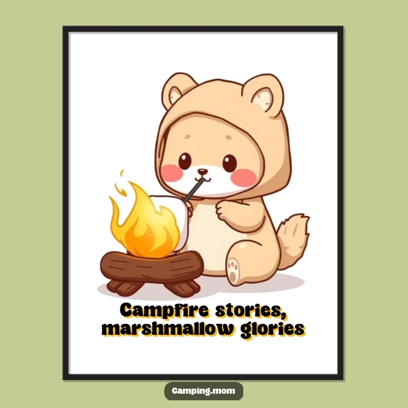 Funny Free Printable Wall Art: Camping Mom Animal Roasting Golden Marshmallow, Cozy Vibes