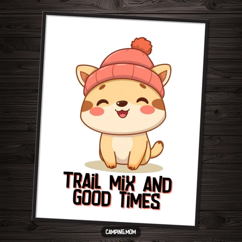 Funny Free Printable Wall Art of a cheerful camping animal wearing a beanie, bringing a dose of outdoor humor and personality to any room.