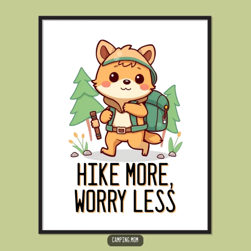 Funny Free Printable Wall Art: Hiking Animal Backpack Adventure Downloadable