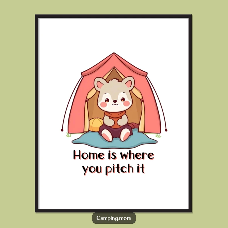 Funny Free Printable Wall Art: Camping Mom Animal - Colorful Tent Setup Downloadable Decor!