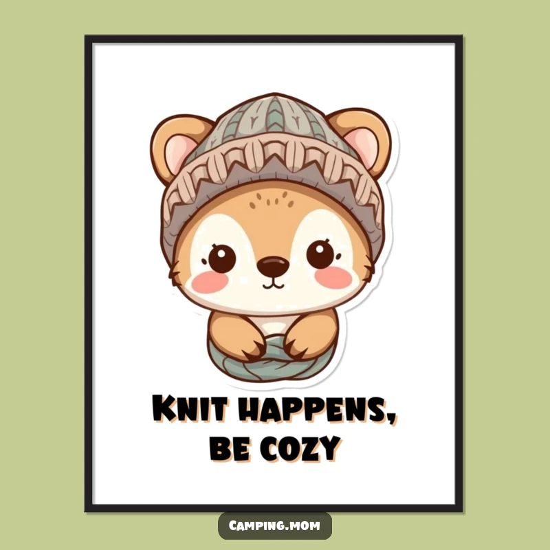 Free Printable Wall Art: Cozy Knitted Hat Animal, Warm Vibes, Funny Downloadable Decor