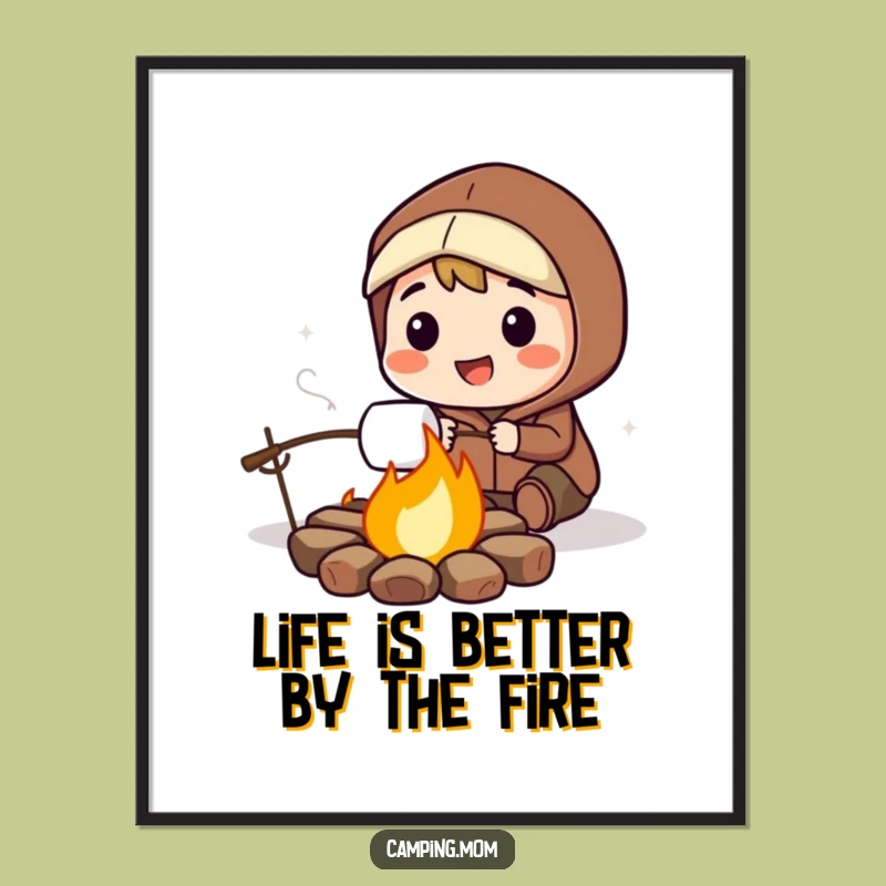 Free Printable Wall Art: Roasting Marshmallow Camper Campfire Cozy Funny Decor