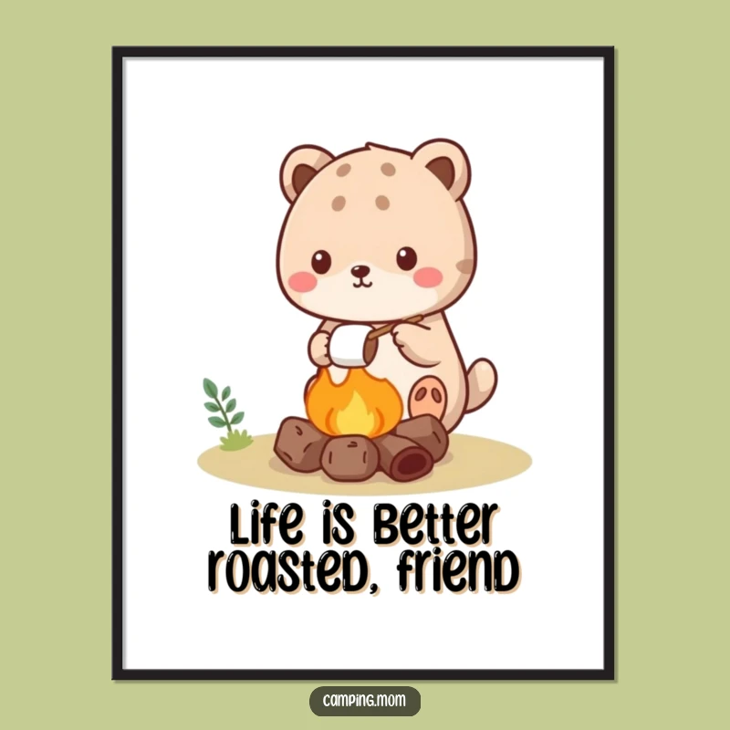 Funny Free Printable Wall Art: Kawaii Camper Roasting Marshmallow Downloadable Art!