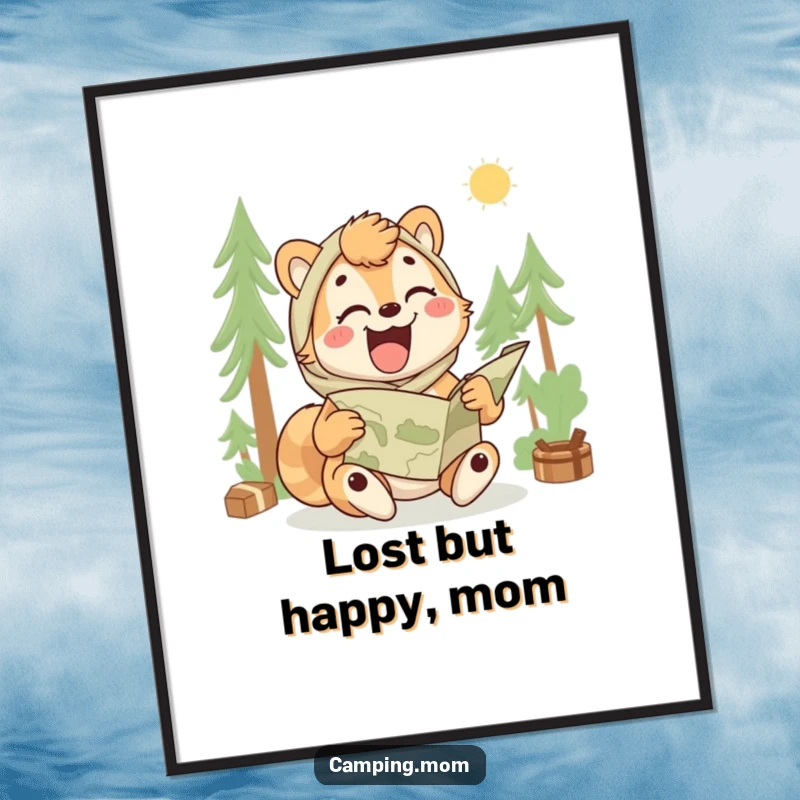Funny Free Printable Wall Art: Camping mom animal laughing hysterically, completely baffled by a map.