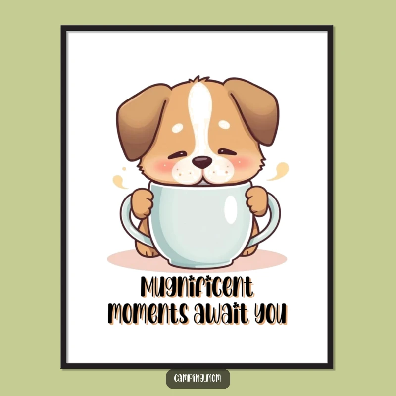 Funny Free Printable Wall Art: Contented Dog with Steaming Mug