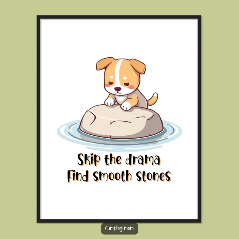 Free Printable Wall Art: Dog Finds Skipping Stone, Fun Downloadable Home Decor