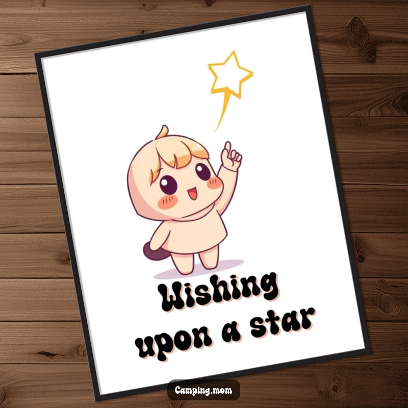 Funny Free Printable Wall Art: Character points upwards at a bright shooting star, filled with wonder and awe.