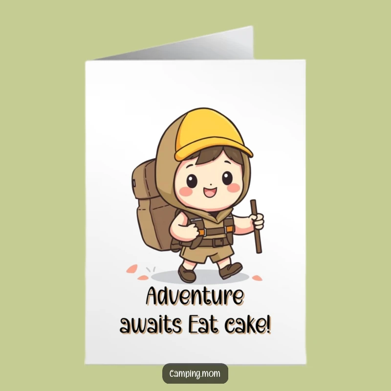 Free Printable Birthday Card: Funny Kawaii Hiker, Hilarious Hiking Adventure, Downloadable Gift