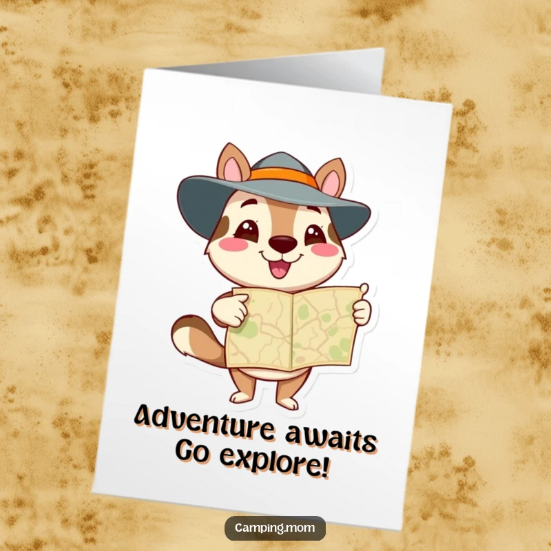 Funny Free Printable Birthday Card: Determined animal character pointing at a map, ready for adventure, perfect for a downloadable gift.