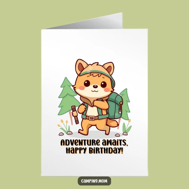 Free Printable Birthday Card: Adventurous Camping Animal Hiker Funny Downloadable