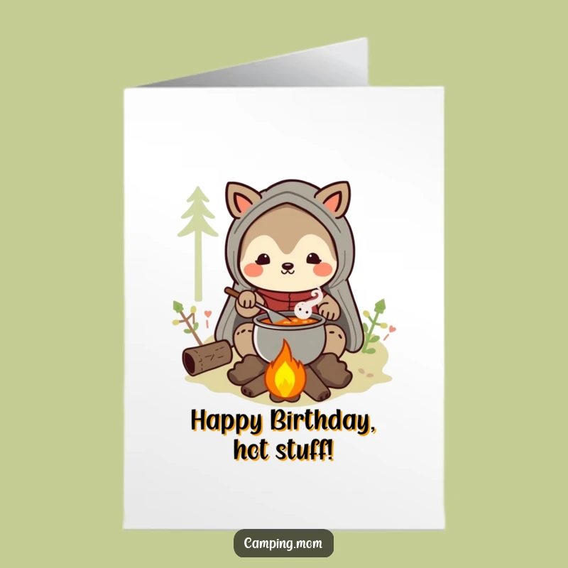 Free Printable Birthday Card: Camping Mom Stew - Cozy Campfire Birthday Downloadable Greeting!