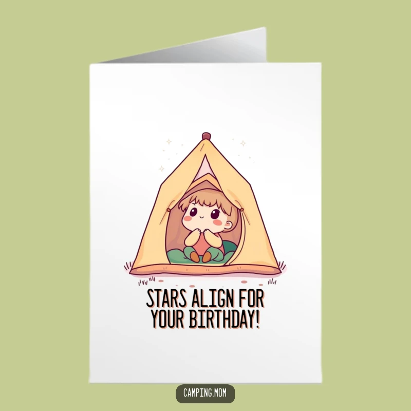 Free Printable Birthday Card: Cute Camping Character Starry Night Wonder Funny Downloadable Gift
