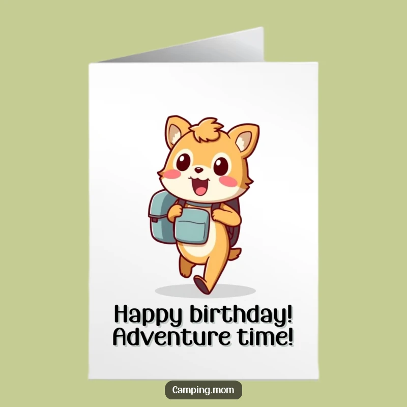 Free Printable Birthday Card: Excited Animal With Backpack - Funny Downloadable Adventure Gift