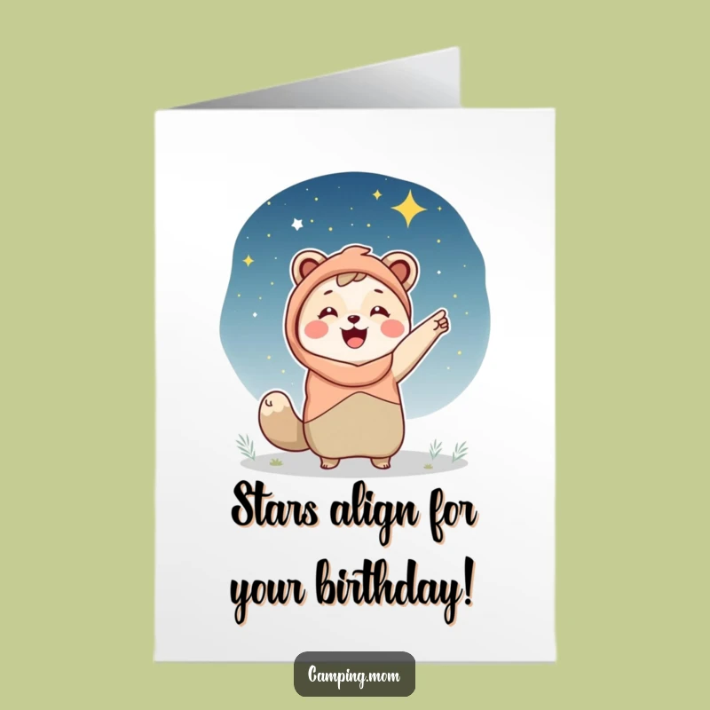 Free Printable Birthday Card: Funny Camping Mom Gazing at Stars, Bright Wishes