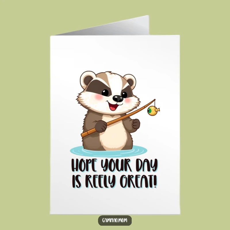 Free Printable Birthday Card: Happy Badger Fishing Fun - Funny Downloadable Gift