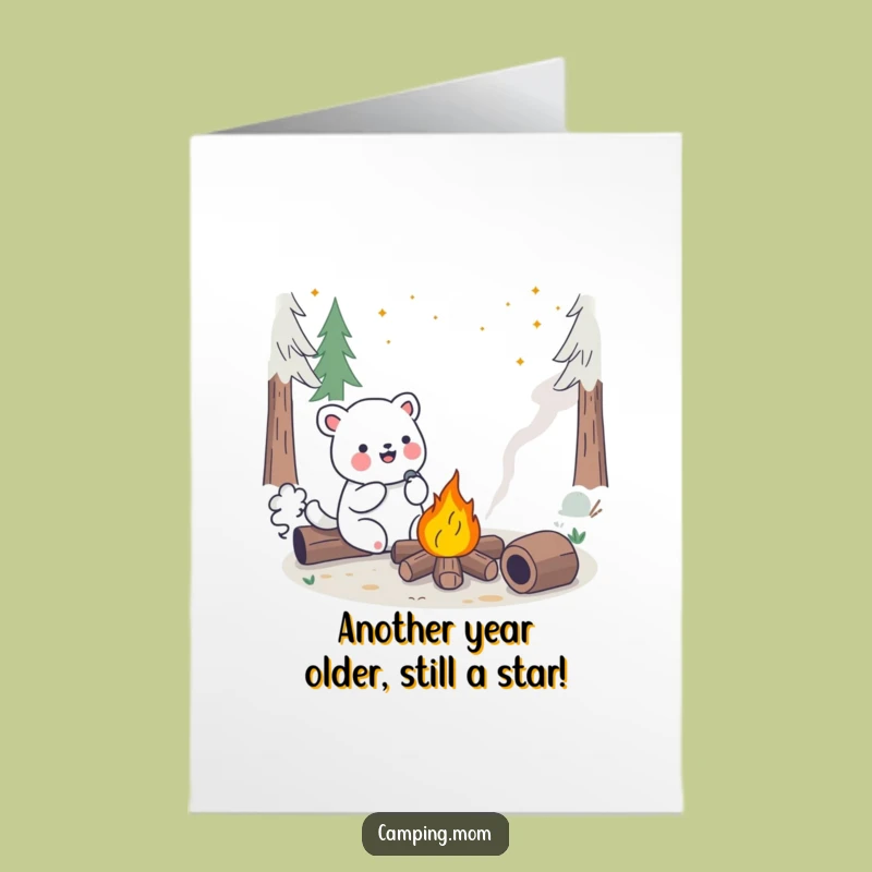 Free Printable Birthday Card: Singing Kawaii Animal Campfire Fun Funny Gift