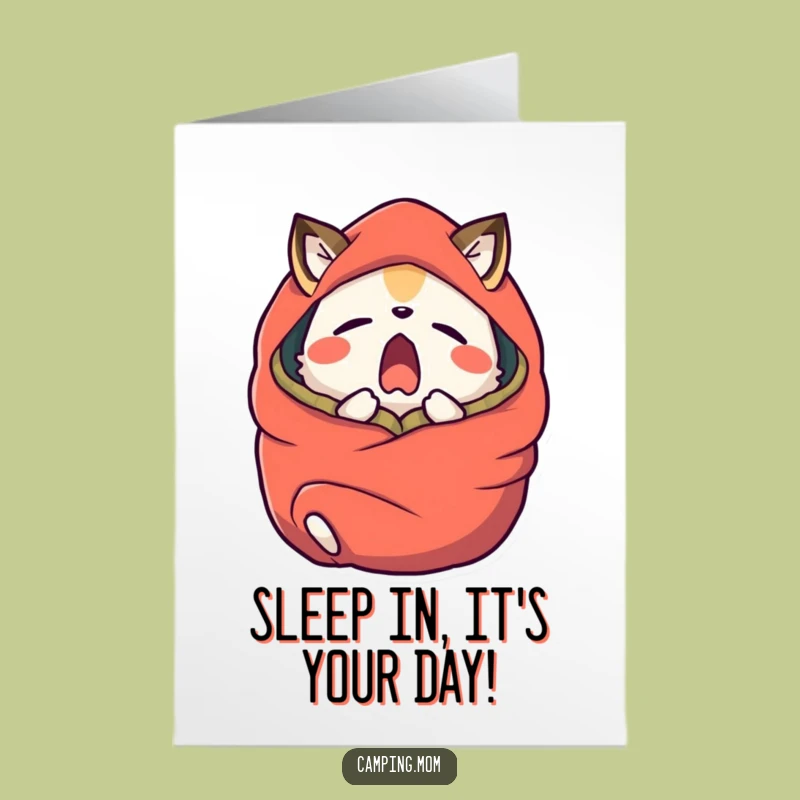 Free Printable Birthday Card: Sleepy Camping Animal Yawn Funny Downloadable