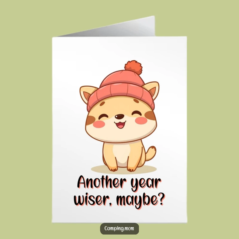 Funny Free Printable Birthday Card: Happy Camping Animal Beanie Downloadable Gift