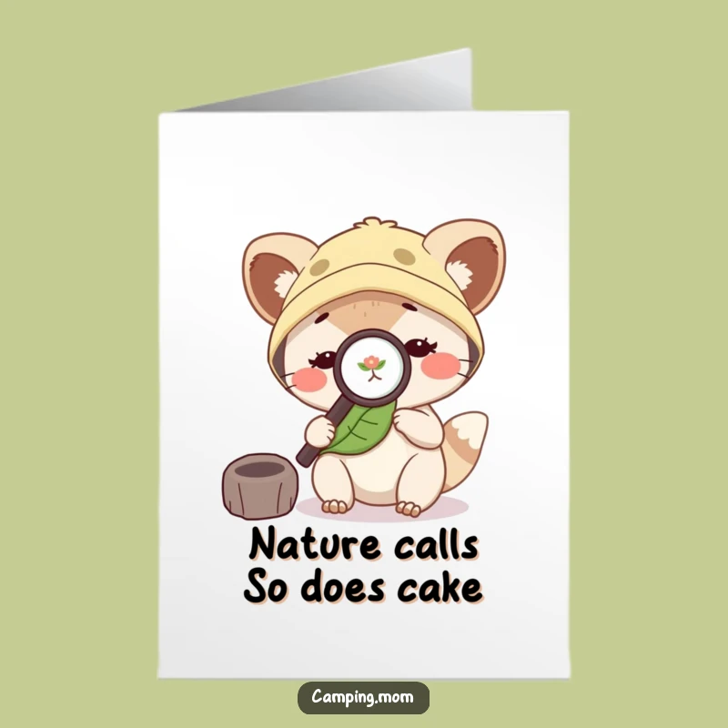 Funny Free Printable Camping Mom Birthday Card: Curious Animal Leaf Exploration