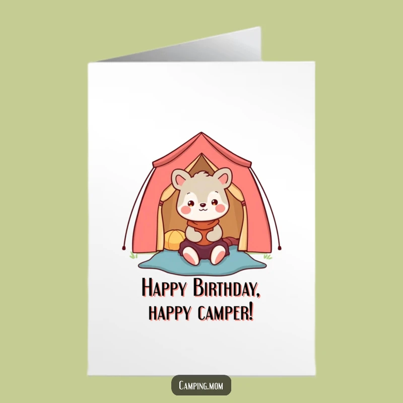 Free Printable Birthday Card: Camping Mom Animal - Fun Tent Setup Downloadable Greeting!