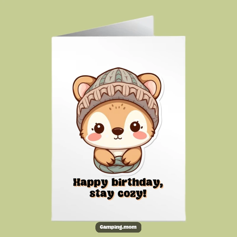 Free Printable Birthday Card: Cozy Knitted Hat Animal, Warm Wishes, Funny Downloadable Gift