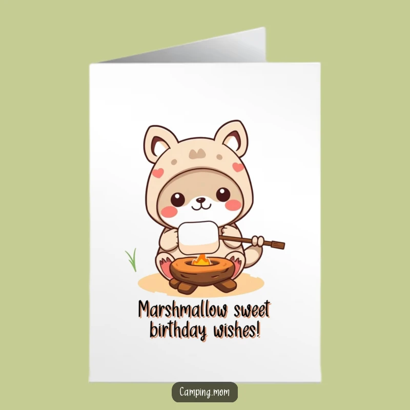 Free Printable Kawaii Camping Animal Marshmallow Birthday Card - Funny DIY Downloadable Gift