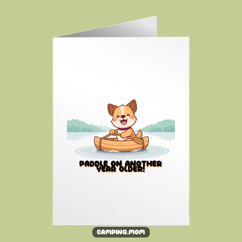 Free Printable Birthday Card: Happy Canoeing Dog, Joyful Downloadable Greeting
