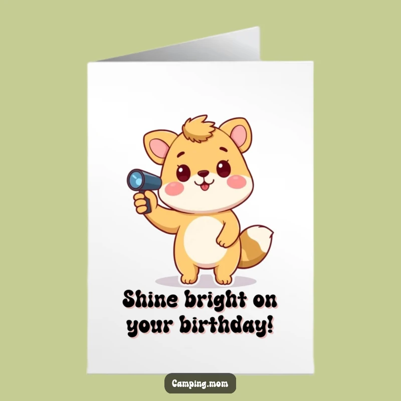 Free Printable Birthday Card: Animal With Flashlight - Funny Downloadable Gift for Celebration
