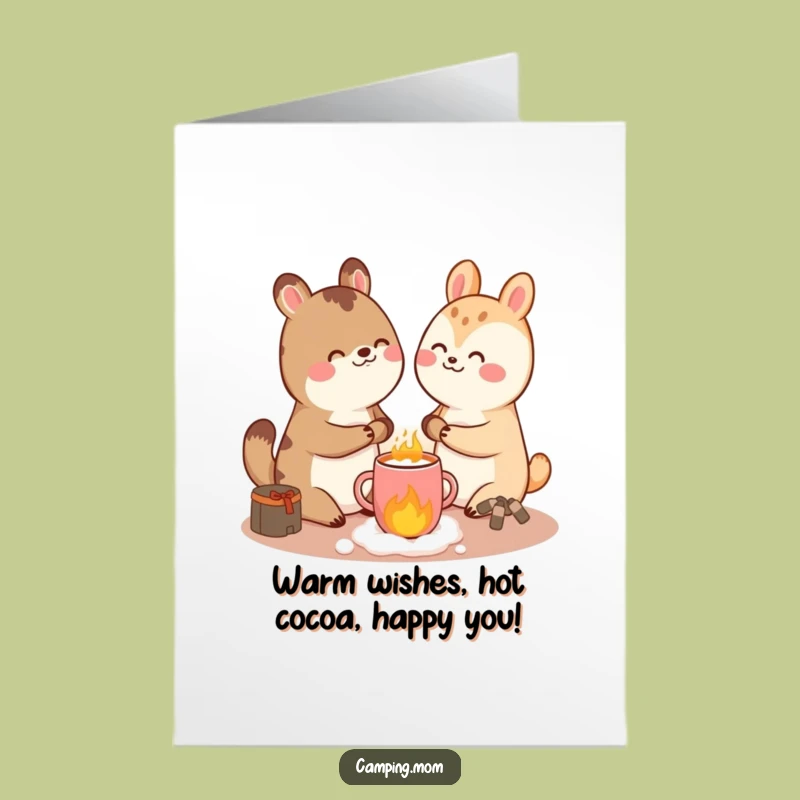 Free Printable Birthday Card: Giggling Cocoa Animal, Cozy Stove Fun, Funny Downloadable Gift