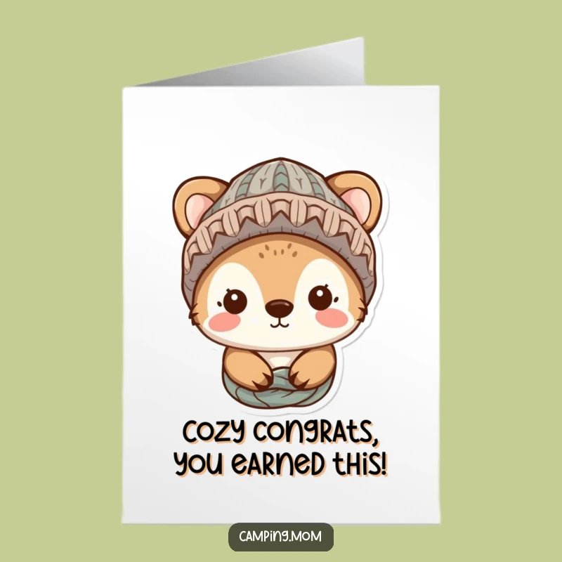 Free Printable Congrats Card: Cozy Knitted Hat Animal, Warm Hugs, Downloadable Gift