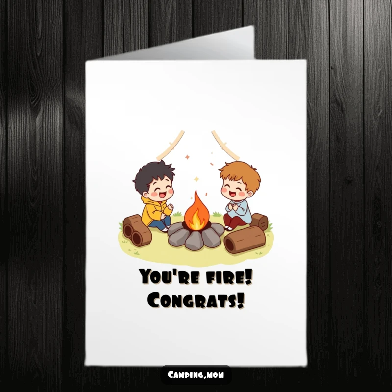 Funny Free Printable Congratulations Card: Characters share laughs around a campfire, celebrating your happy news.