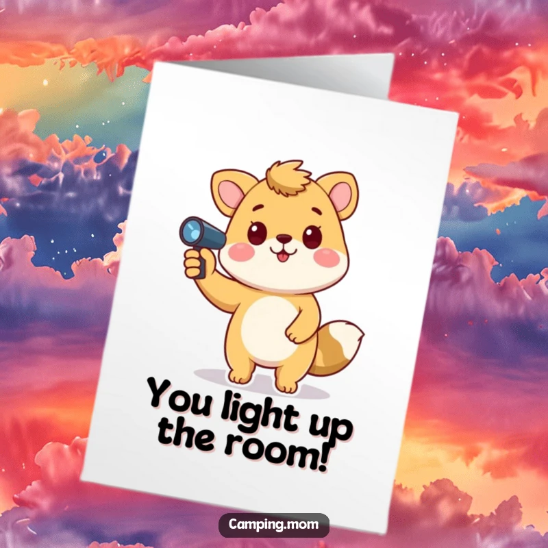 Funny Free Printable Congrats Card: Playful animal with a flashlight pointing upwards, seeking answers or celebrating stars, a funny printable.