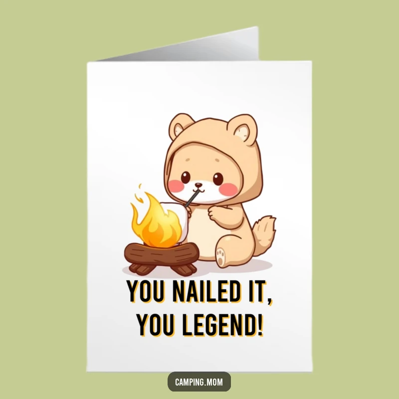 Free Printable Congrats Card: Humorous Camping Mom Marshmallow Success, Golden Achievement