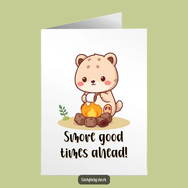 Free Printable Congrats Card: Kawaii Camper Roasts Marshmallows for Your Success!