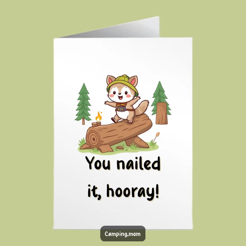 Free Printable Congrats Card: Skipping Animal Log Victory Downloadable Humor