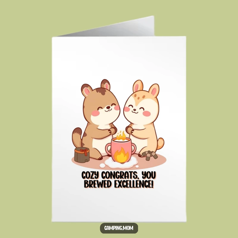 Free Printable Congratulations Card: Giggling Cocoa Animal, Cozy Stove Vibes, Downloadable Gift