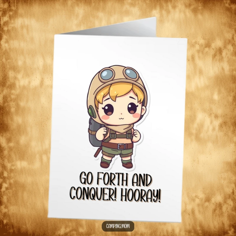 Funny Free Printable Congratulations Card: Explorer with backpack is set for a journey, celebrating your achievement.
