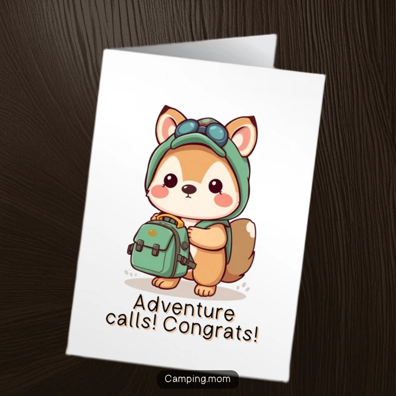 Go-getter Free Printable Kawaii camping animal with backpack, celebrating new adventures.