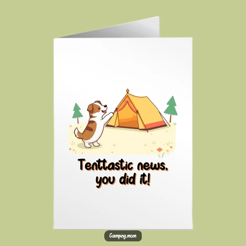 Free Printable Congrats Card: Dog Cheers Tent Setup Success!
