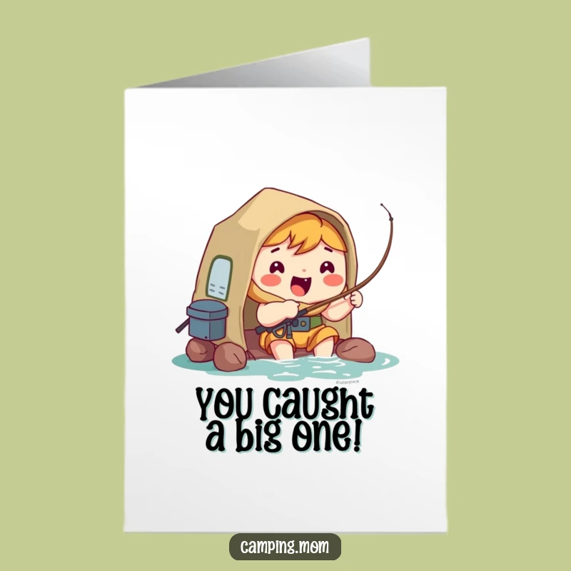 Free Printable Congrats Card: Kawaii Camper's Fishing Success!