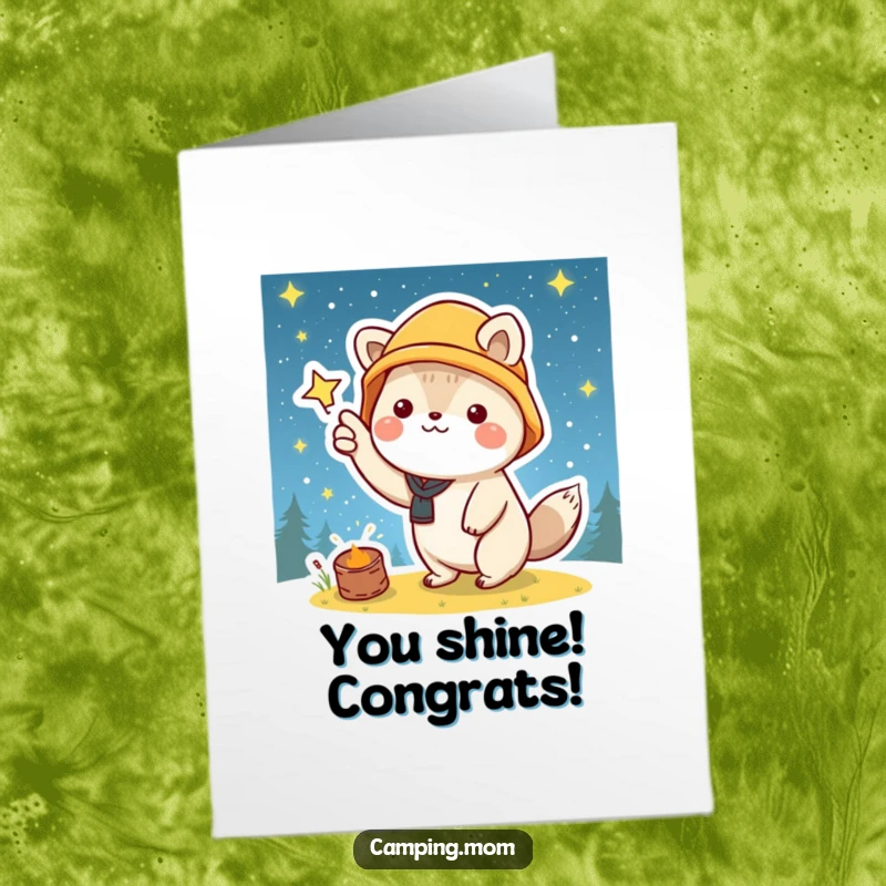 Joyful Free Printable Kawaii camping animal indicating a starry sky, celebrating milestones.
