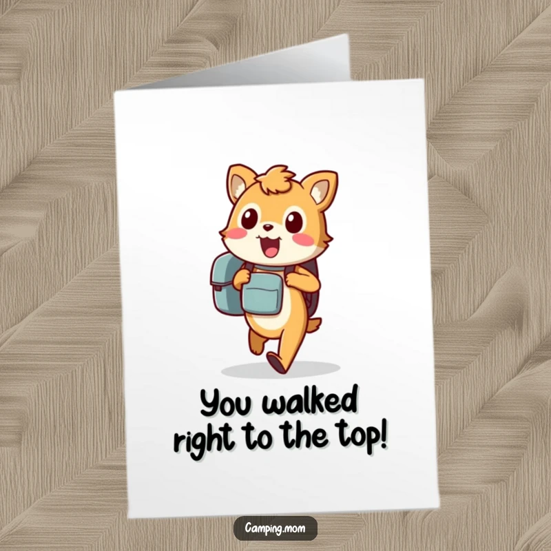 Funny Free Printable Congrats Card: An excited animal carrying a backpack, walking eagerly forward, symbolizing progress and achievement, a printable.