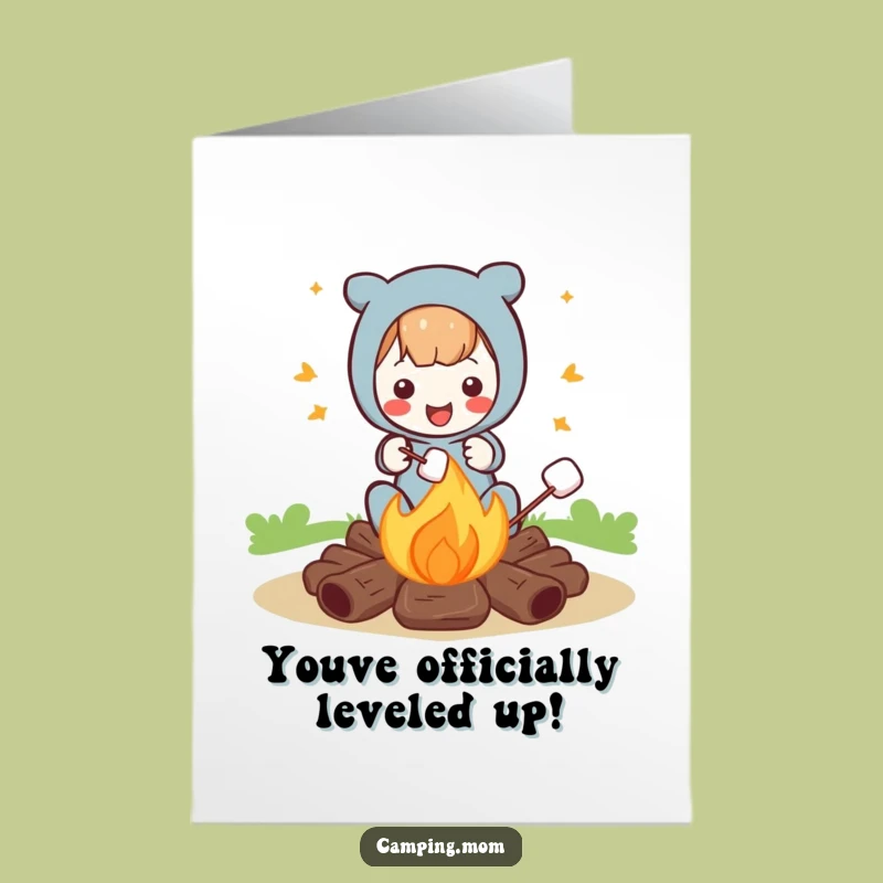 Free Printable Congrats Card: Roasting Marshmallows Character, Downloadable Fun Gift