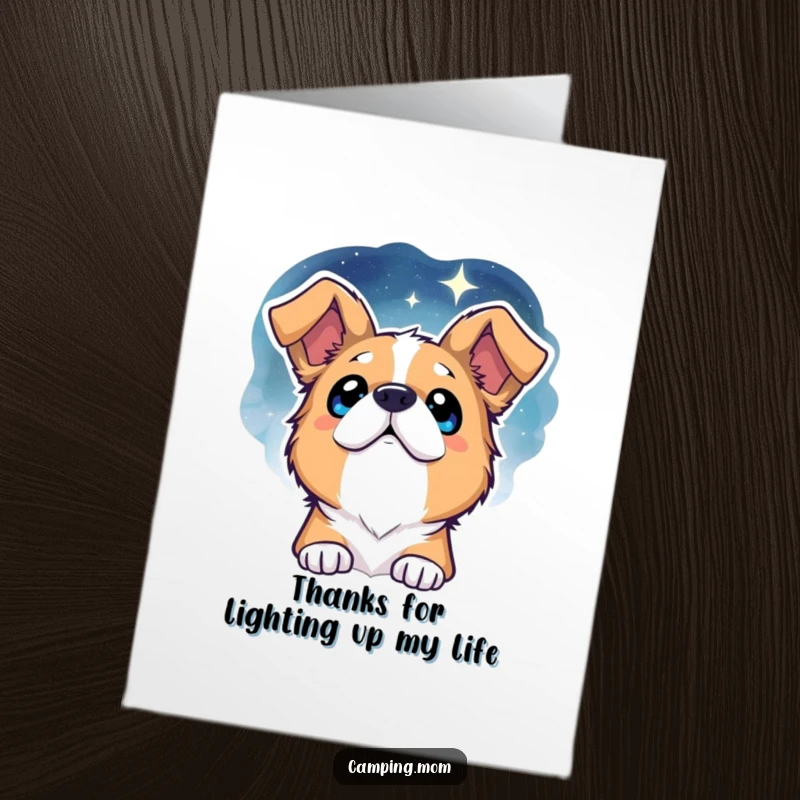 Funny free printable thank you card with a dog gazing at a starry night sky, expressing sincere thanks.