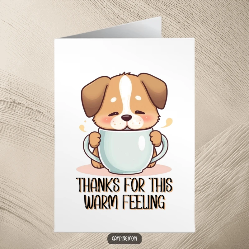 Funny Free Printable Thank You Card: Dog sighs contentedly while sipping from a steaming mug.