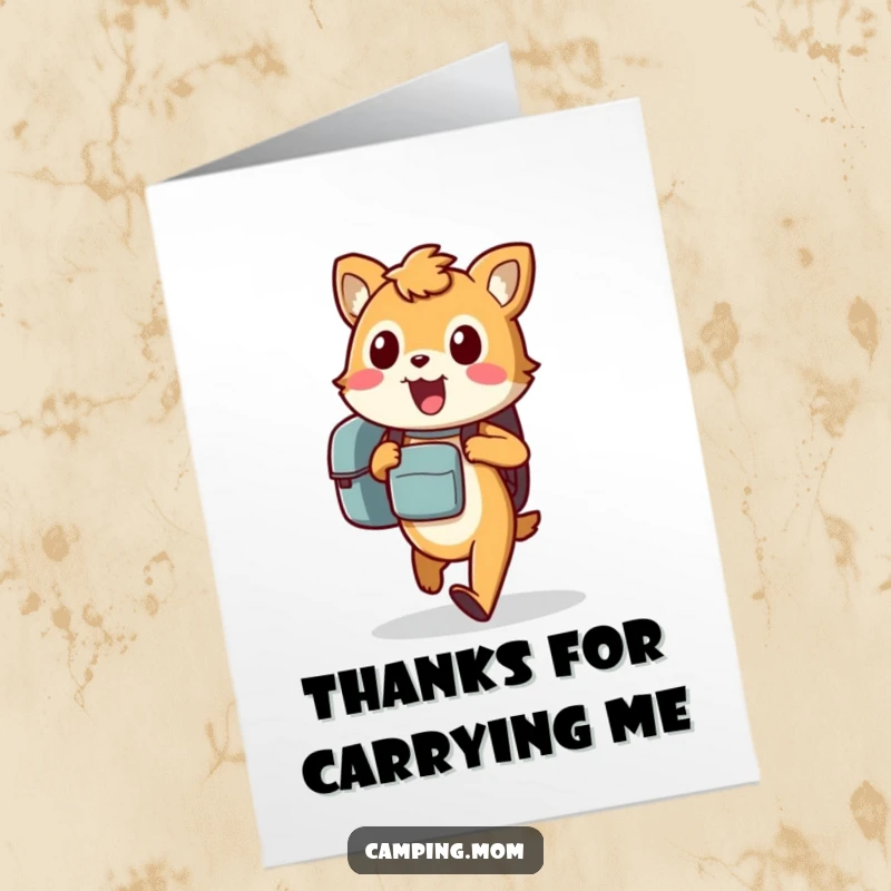 Funny Free Printable Thank You Card: An excited animal with a backpack, walking eagerly, conveying thanks for a shared experience, a downloadable.