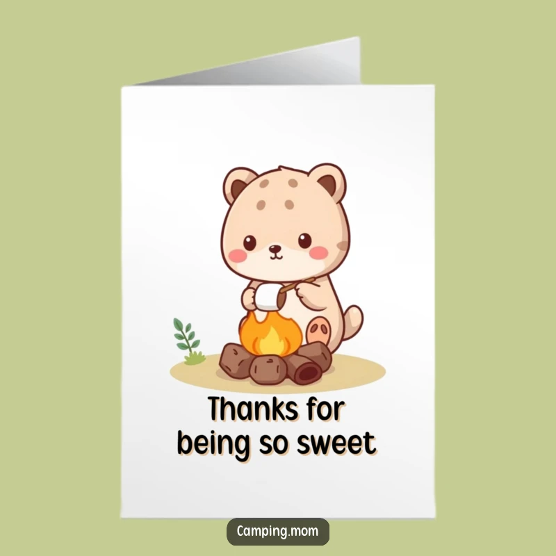 Free Printable Thank You Card: Kawaii Camper Thanks You with a Marshmallow Treat!